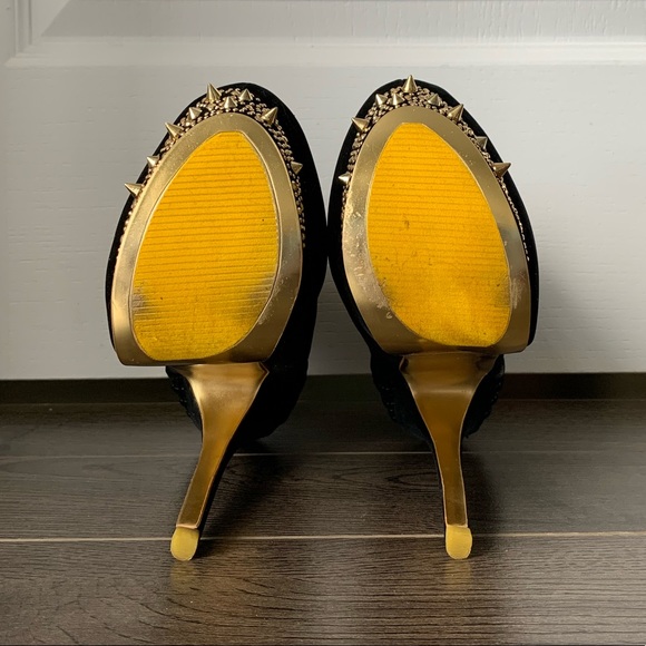 Alba - black & gold high heeled boots size 7 - Picture 6 of 7